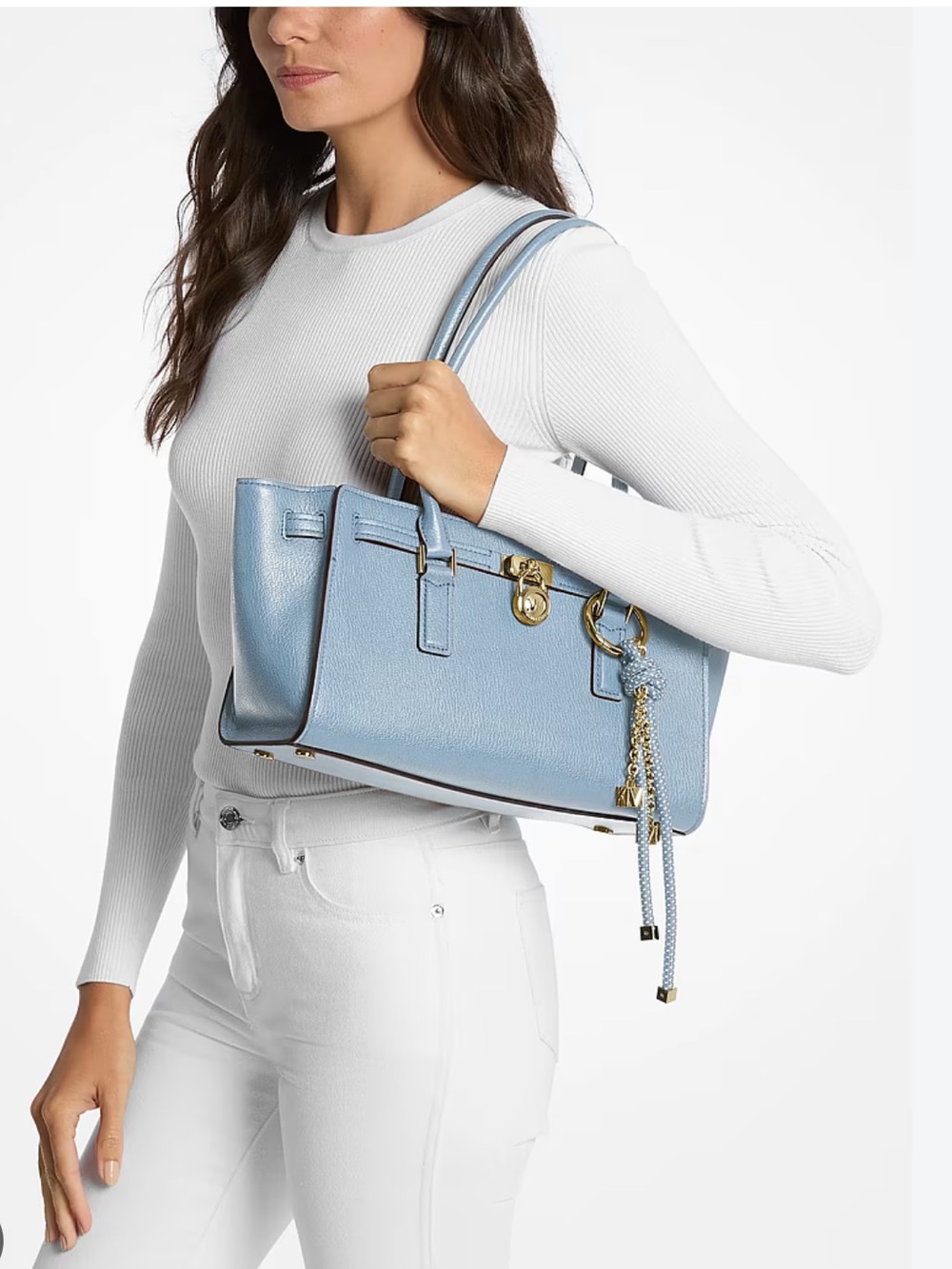 Michael Kors Hamilton Small Leather Satchel in Blue